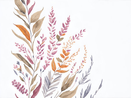 Colored leaves on a white background with copy spaceの素材
