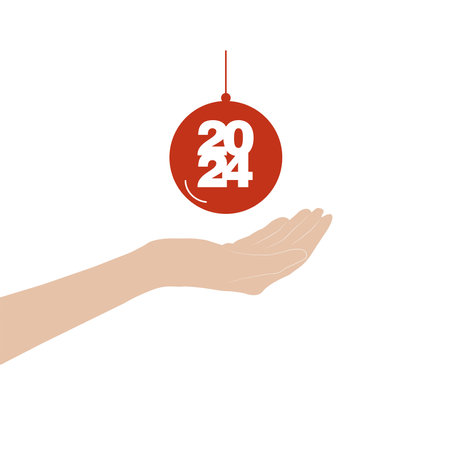 Hand holding a christmas ball ornament with 2024 number insideのイラスト素材