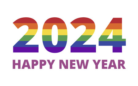 Happy new year banner with the rainbow colors in the background