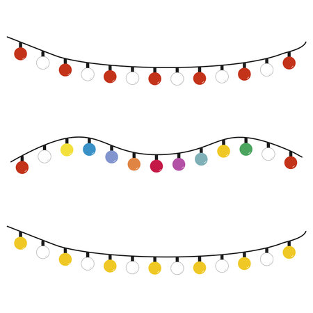 Three garlands of colored lights on a white backgroundのイラスト素材