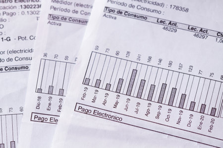 Electricity consumption bills in a close up view