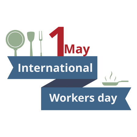 Kitchen workers day banner with text and kitchen utensils on a white backgroundのイラスト素材