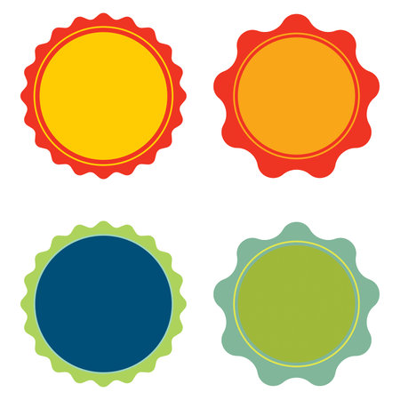 Colored round shaped banners with copy space for promotions on a white backgroundのイラスト素材