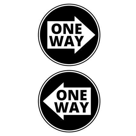 One way black round signs with an arrow isolated on a white backgroundのイラスト素材