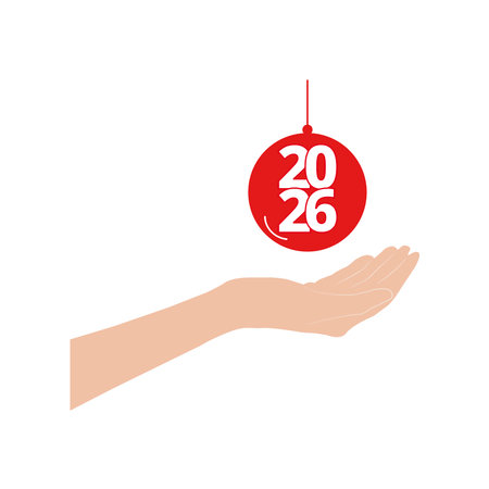 Hand holding a christmas ball ornament with 2026 number inside isolated on a white backgroundのイラスト素材