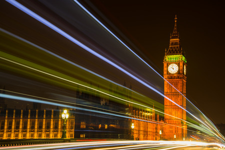 NIght view on London most famous landmark Big Ben and Parliament House on river Thames