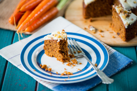 Traditional carrot cake on plateの写真素材