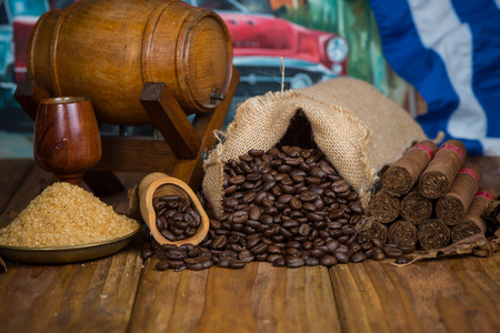 Authentic Cuban organic farm products on wooden backgroundの写真素材