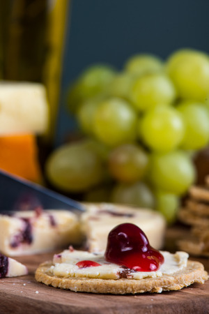 oatcake with stilton cheese and cranberry sauceの写真素材