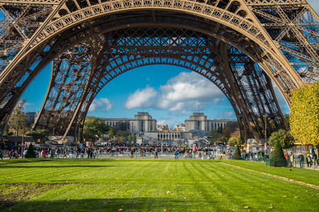 PARIS, FRANCE - NOVEMBER 9, 2014 People, mainly tourists queuing to get acces to Eiffel Tower , main tourist atraction in Paris, France.のeditorial素材