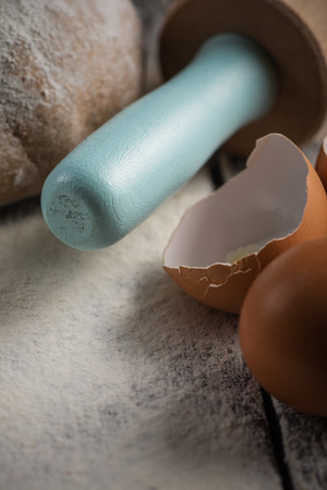 Fresh dough for home baking on rustic tableの写真素材