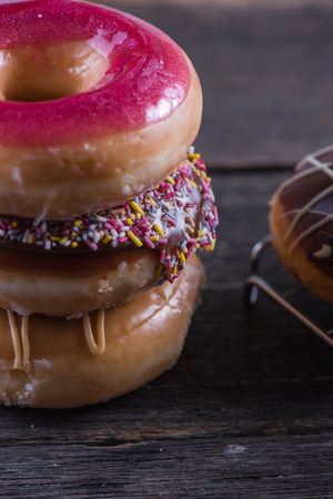 close view on hand decorated artisan donut, selective focusの写真素材