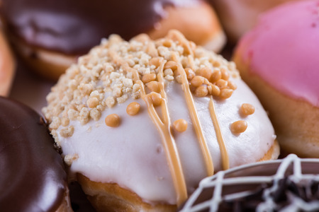 close view on hand decorated artisan donut, selective focusの写真素材