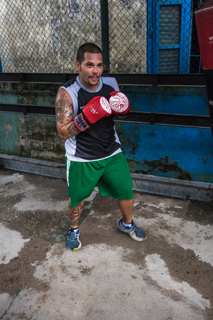 Havana, Cuba - September 22, 2015:  Young boxers train in famous boxing school of Rafael Trejo in Old Havana,Cuba. Box is Cuba national sport as well as baseball.のeditorial素材