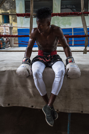 Havana, Cuba - September 22, 2015:  Young boxers train in famous boxing school of Rafael Trejo in Old Havana,Cuba. Box is Cuba national sport as well as baseball.のeditorial素材