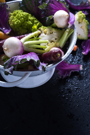 Fresh vibrant vegetables, wet and rawの写真素材