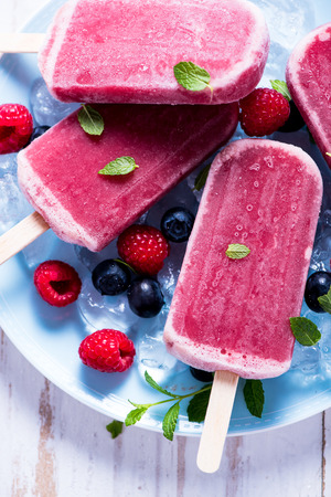 Refreshing ice with berry fruits, summer timeの写真素材