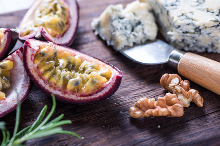 Fresh cheese with fig and walnut, brunch conceptの写真素材