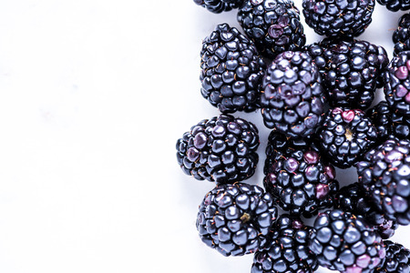 Fresh  fruit on white border background, text space, lay flat from above view.