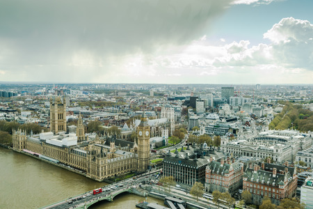 Westminster Palace, Parliament in London aerial view from drone or helicopter