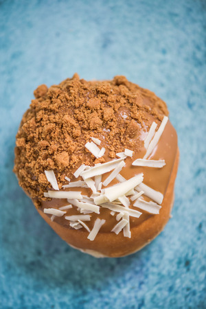 toffee glazed artisan donut, overhead viewの写真素材