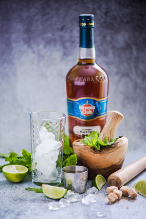 Havana,Cuba - May 23, 2016: Bottle of Havana Club rum. Established in 1878 in  Cuba, Havana Club is the world's No.3 international rum brand.Authentic Cuban rum perfect for Mojito and Daiquiri cocktails.のeditorial素材