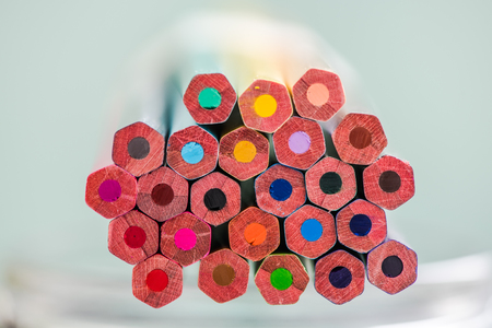 wooden drawing colorful pencils, close up viewの写真素材