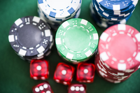 casino chips from above, selective focus