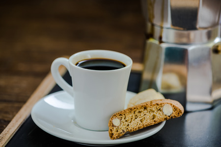 strong coffee with italian cake servedの写真素材