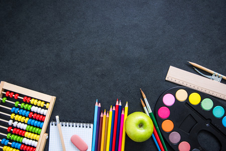 back to school template design, with school supplies and space for text