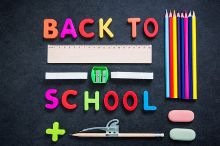 back to school concept, flat lay supplies