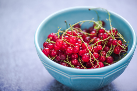 fresh redcurrant in bowlの写真素材