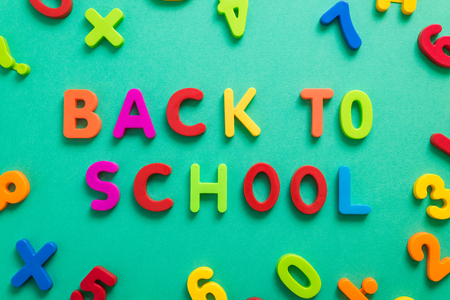back to school letters on greeen chalkboardの写真素材