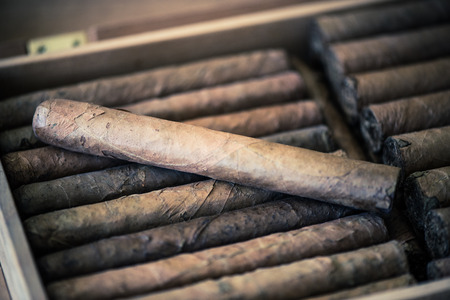 humidor wooden box for cigars, overhead viewの写真素材
