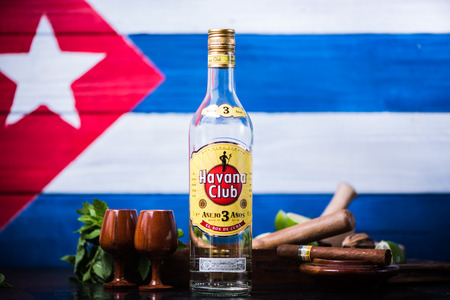 LONDON, UK â SEPTEMBER 3, 2016: Havana Club Rum is used to prepare authentic Cuban Mojito cocktails.のeditorial素材