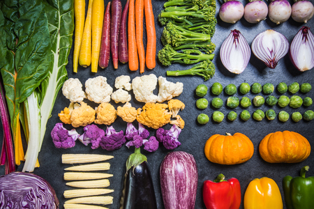 Colorful vegetables for healthy diet, flat lay from aboveの写真素材