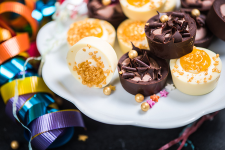 New Year or Birthday celebration party sweet food, belgian chocolatesの写真素材