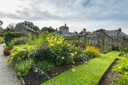 Formal garden in Buckland Abbey,Devon,UK. British heritage site.のeditorial素材