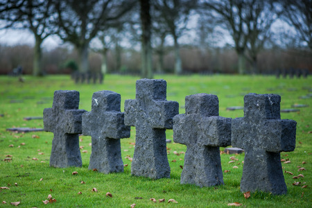 Fallen Soldiers Crosses at German Military Cemetery and Memorial in La Cambe, Normandy, France.の写真素材
