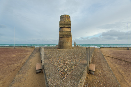 Omaha Beach World War Two Overlord landing Memorial in Normandy,France.のeditorial素材