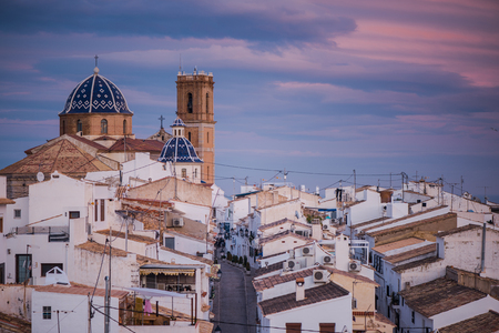 Altea cityscape at sunset, Costa Blanca, Spainの写真素材