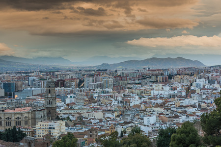 Rolling clouds over Malaga cityscape in Costa del Sol,Spainのeditorial素材