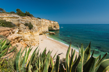 Beautiful Algarve coast with cristal clear water, Portugal.の写真素材