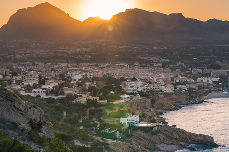 Sunset over Albir in Alicante,Spain. Filtered effect.の写真素材