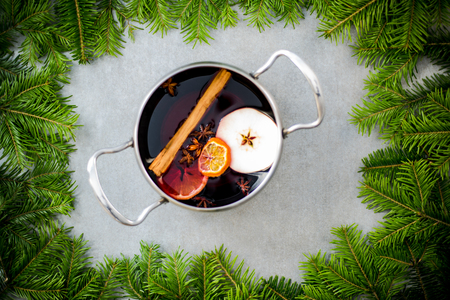 Preparation of mulled wine from red wine and spices.の写真素材