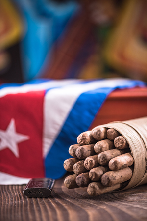 Bunch of handmade Cuban cigars.の写真素材