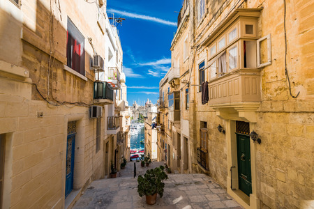 Narrow charming street in Senglea,Malta.の写真素材