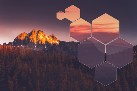 Octagon geometric landscape,polyscape. Poly scape minimal art.