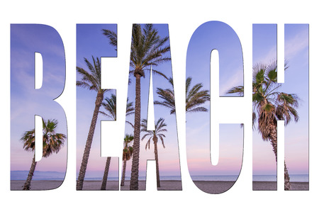 Beach letters isolated, post card template mock up.の写真素材