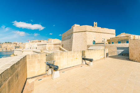 Old canon in barracks of Fort Saint Angelo, Birgu, Malta.のeditorial素材